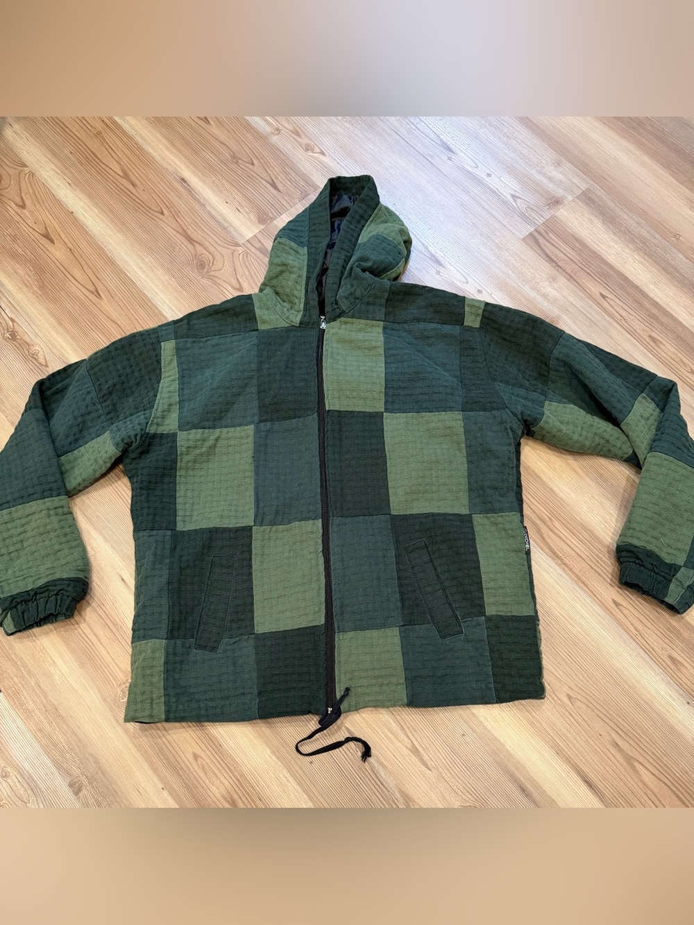 IXCHEL Handmade Textured Patchwork Hooded Jacket-Size M